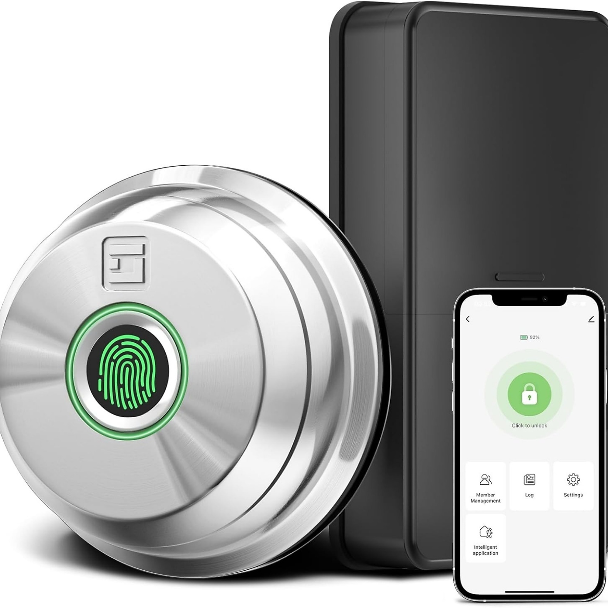 3 in 1 Aluminum Smart Lock Deadbolt with App Biometric Door Knob, Keyless Entry Door Lock, in Silver